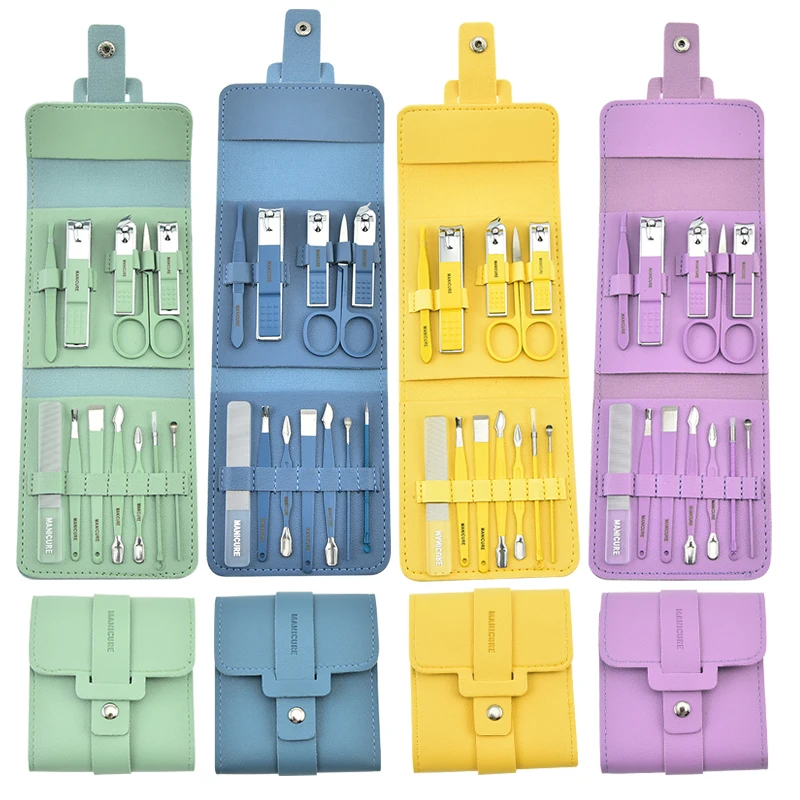 Professional Multi-Purpose Stainless Steel Nail Care Tool Kit Manicure Pedicure Nail Clipper PU Leather Foot Care Manicure Set