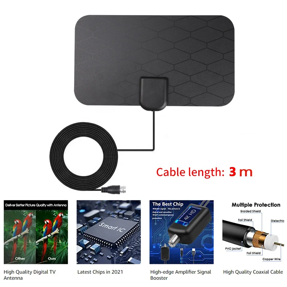 3000 Miles 8K Digital DVB-T2 TV Antenna Indoor with amplifier Booster 1080P Aerial For Car antenna RV travel smart tv