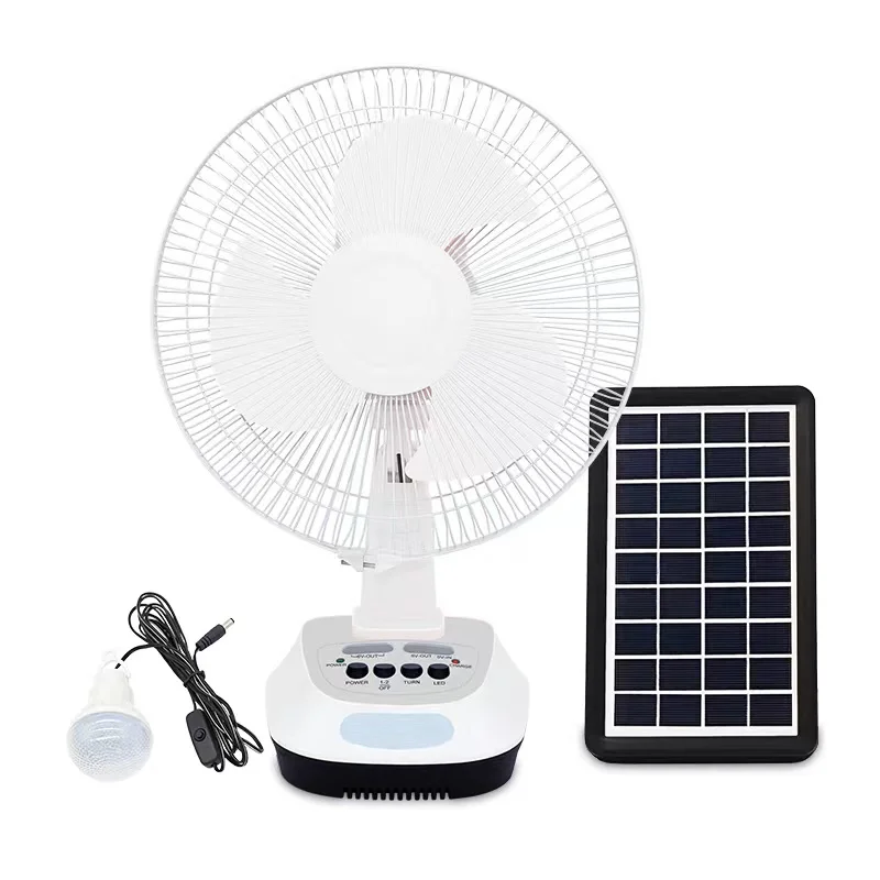 1 PC Bulb 12 Inch Rechargeable Fan Built In 6V 4.5 Ah Lead Acid Battery AC Charging Solar Charge Table Solar Fan