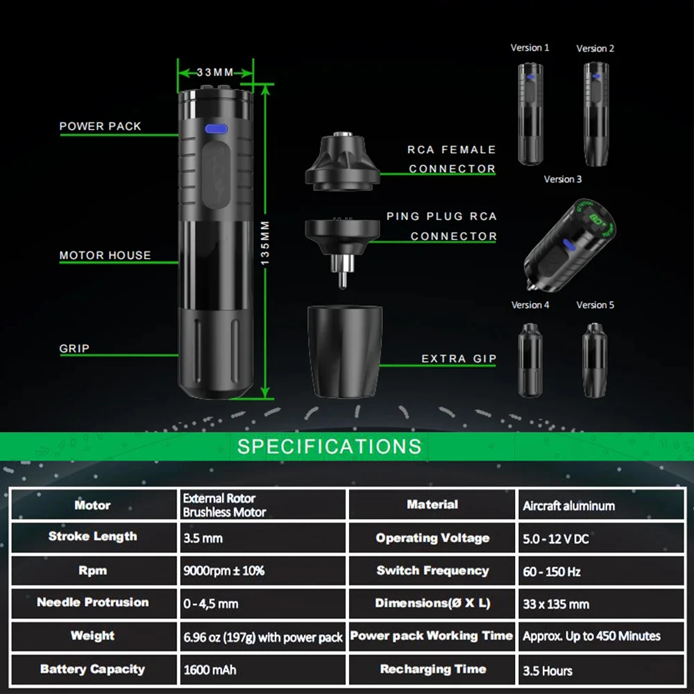 EZ tattoo EvoTech pen machine 2 grips 1600mAh battery pack tattoo pen machine wireless tattoo machine with Digital LED Display