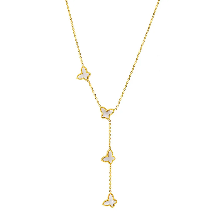 Exquisite Gold Plating Titanium Steel Butterfly Tassel Necklace Stainless Steel Shell Butterfly Pendant Necklace