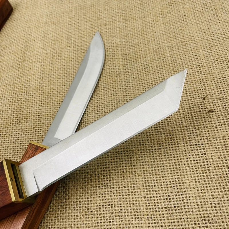 2025 NEW PL Southeast Asia Hot selling Twin drop tanto blade hunting knife D2 Steel fixed blade knife Self-defense EDC knife
