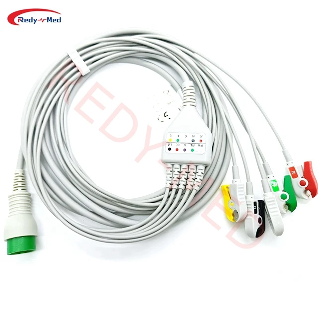 Compatible Creative K12 ECG Patient Cable 5-Leads Clip Electrodes IEC 6Pin Quality ISO Certified PVC TPU EOS Disinfecting Type