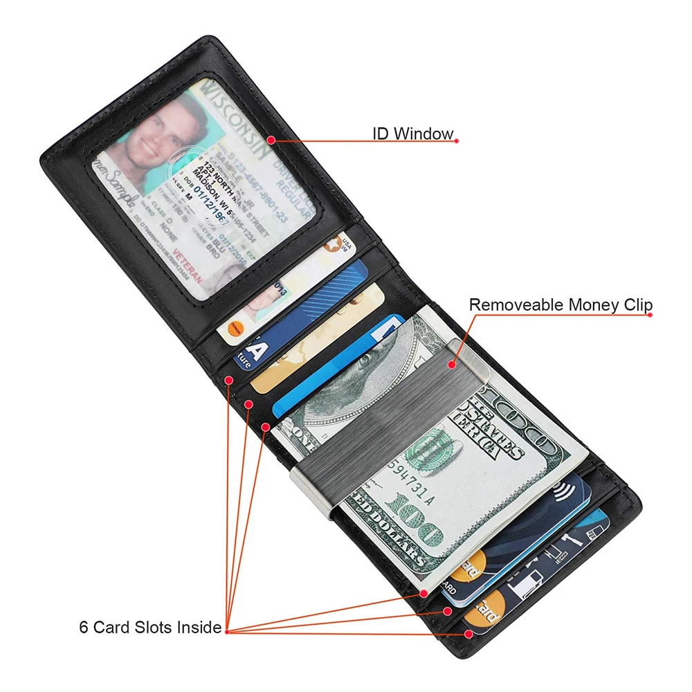  Мужской минималистичный двойной RFID-кошелек с зажимом для денег тонкий бумажник из искусственной кожи и