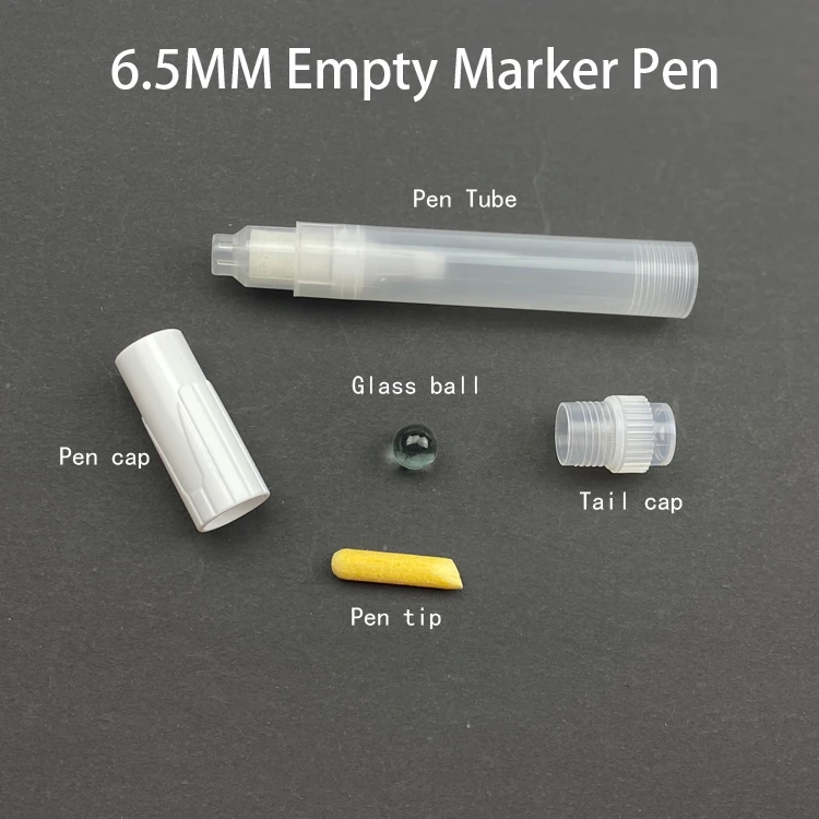 Manufacturer 6.5mm Chisel  tip size transparent barrel empty refillable marker for paint pen