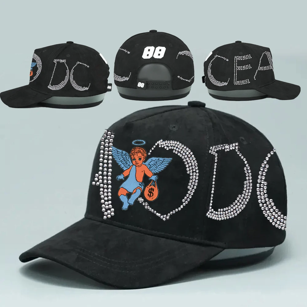 Custom design rhinestone embroidered sports caps 5 panel suede Sequins baseball cap with custom logo