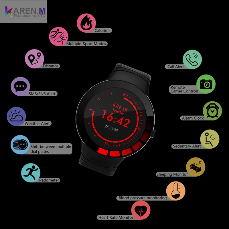 Smartwatch With Blood Pressure And Heart Rate Waterproof Step Counter CE Polish Language Smart Watch