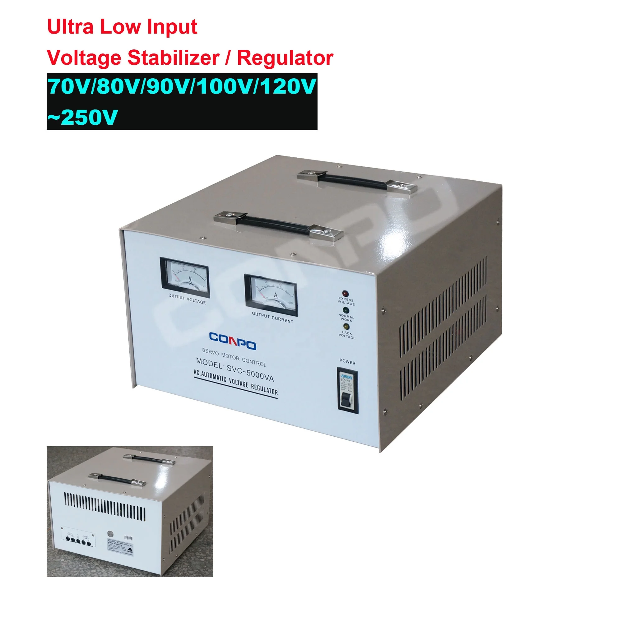 70V/80V/90V/100V/120V~250V Ultra Low Input Automatic Voltage Stabilizer / regulator SVC-30KVA, Estabilizador de voltaje