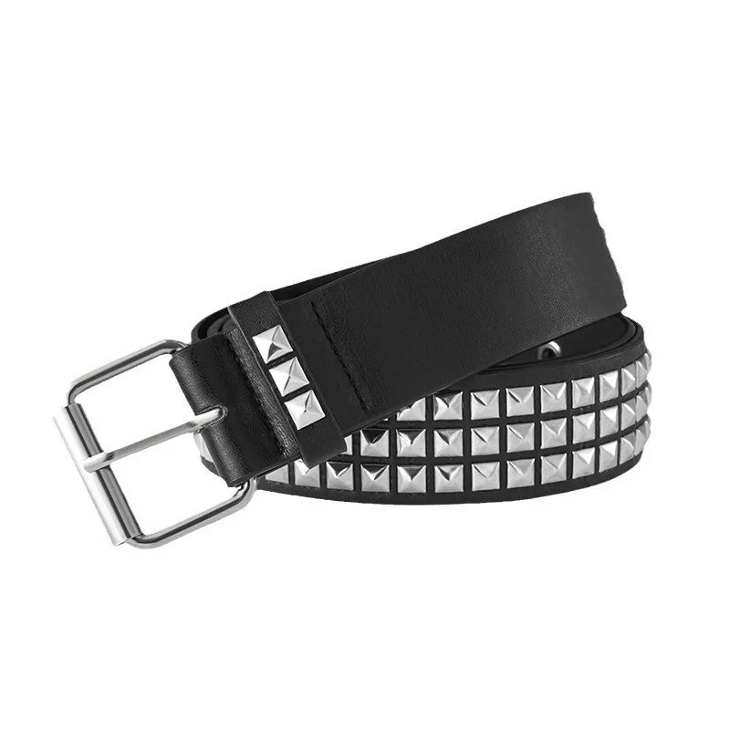 New Punk Pyramid Y2K Gothic Square Rivet Waist Band Women American Europe Retro Belts Custom Length Silver Girls Subculture
