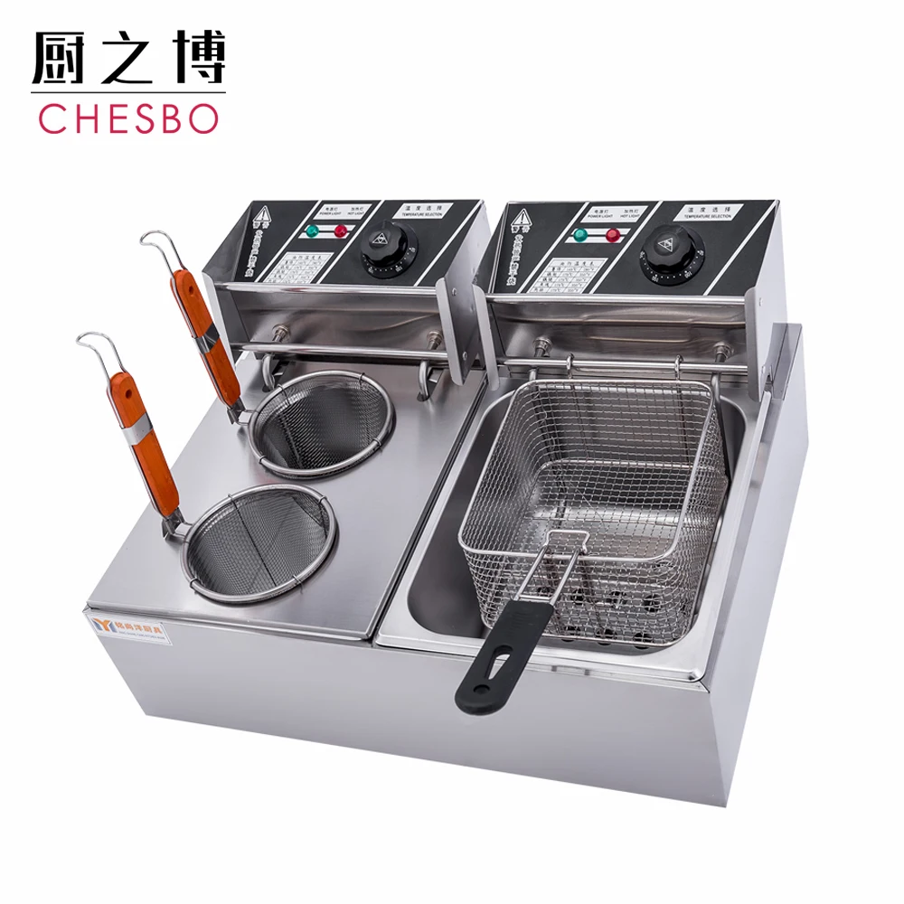 Equipment Dual Tank Generic 5000W 12 Liter 2 Holes 1 Basket Electric Countertop Pasta Cooker Noodles Machine French fries fryer