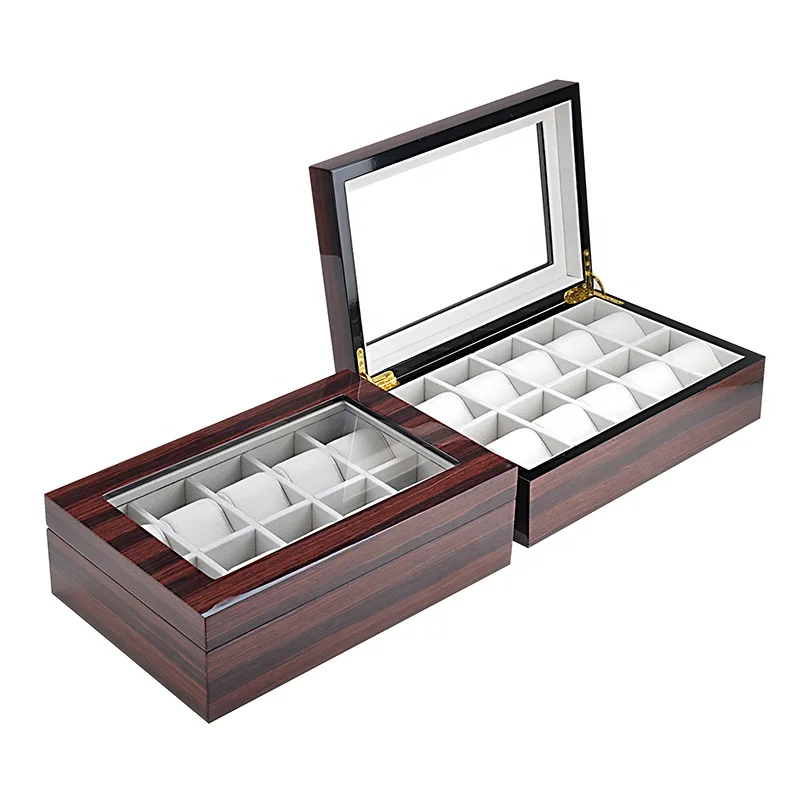 Factory handmade luxury mdf wood veneer high glossy painting velvet wooden watch box