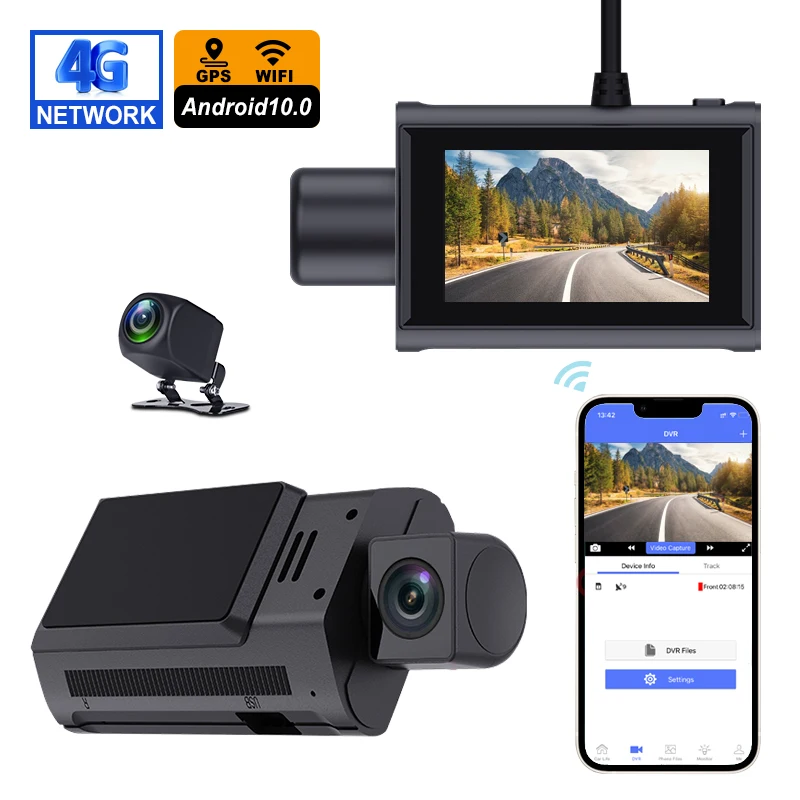 AOEDI D12 3 inch Touch Screen 4G LTE Dash Cam Android GPS ADAS Dual Lens DVR for Car Android 10