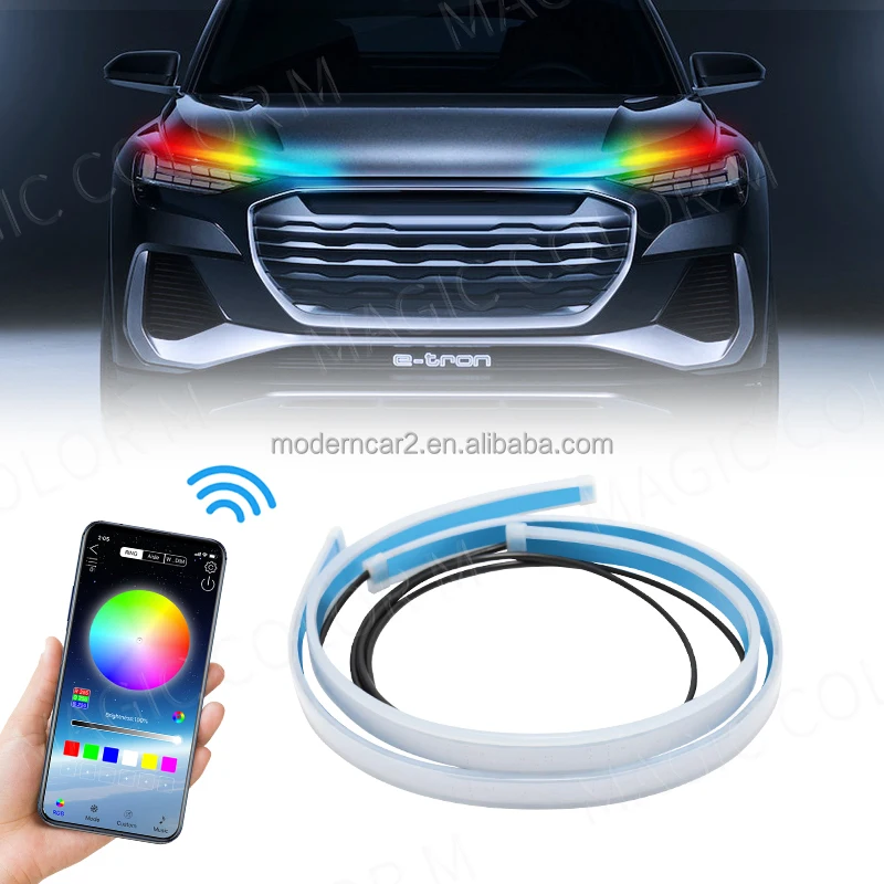 2X Music Flexible Headlight DRL Lights Daytime Running Lamp Dream Color Multicolor Day Turn Signal APP White Red Yellow Blue