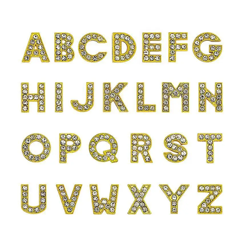26 Alphabet Initial Letter Slider Beads DIY Jewelry Accessories Crystal Gold Initial Letter Connector Spacer Beads