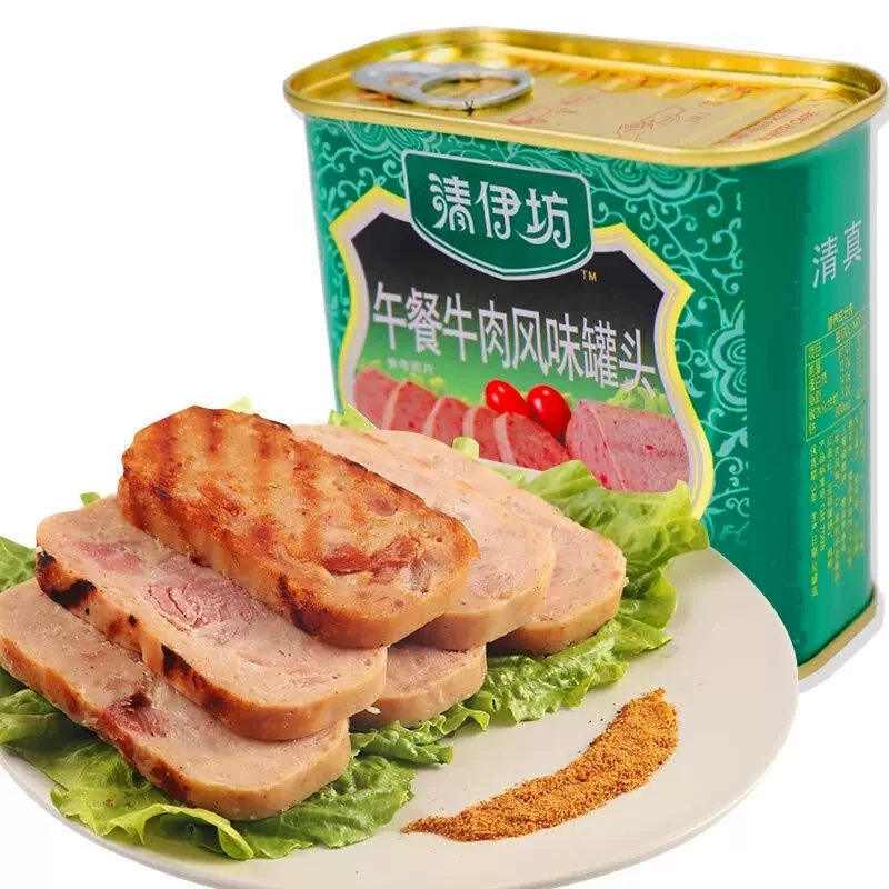 High quality China suppliers Shuanghui 340g ready to eat rectangular canned luncheon meat beef halal luncheon meat can
