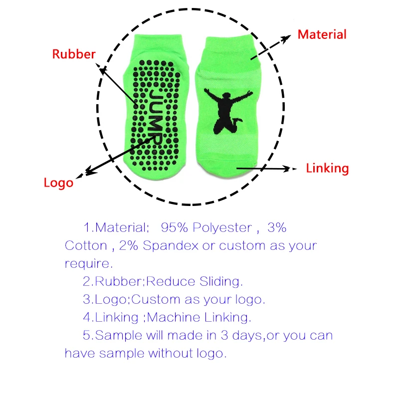 Uron manufacturer  factory price custom logo grip Trampoline park cotton polyester kids Sock