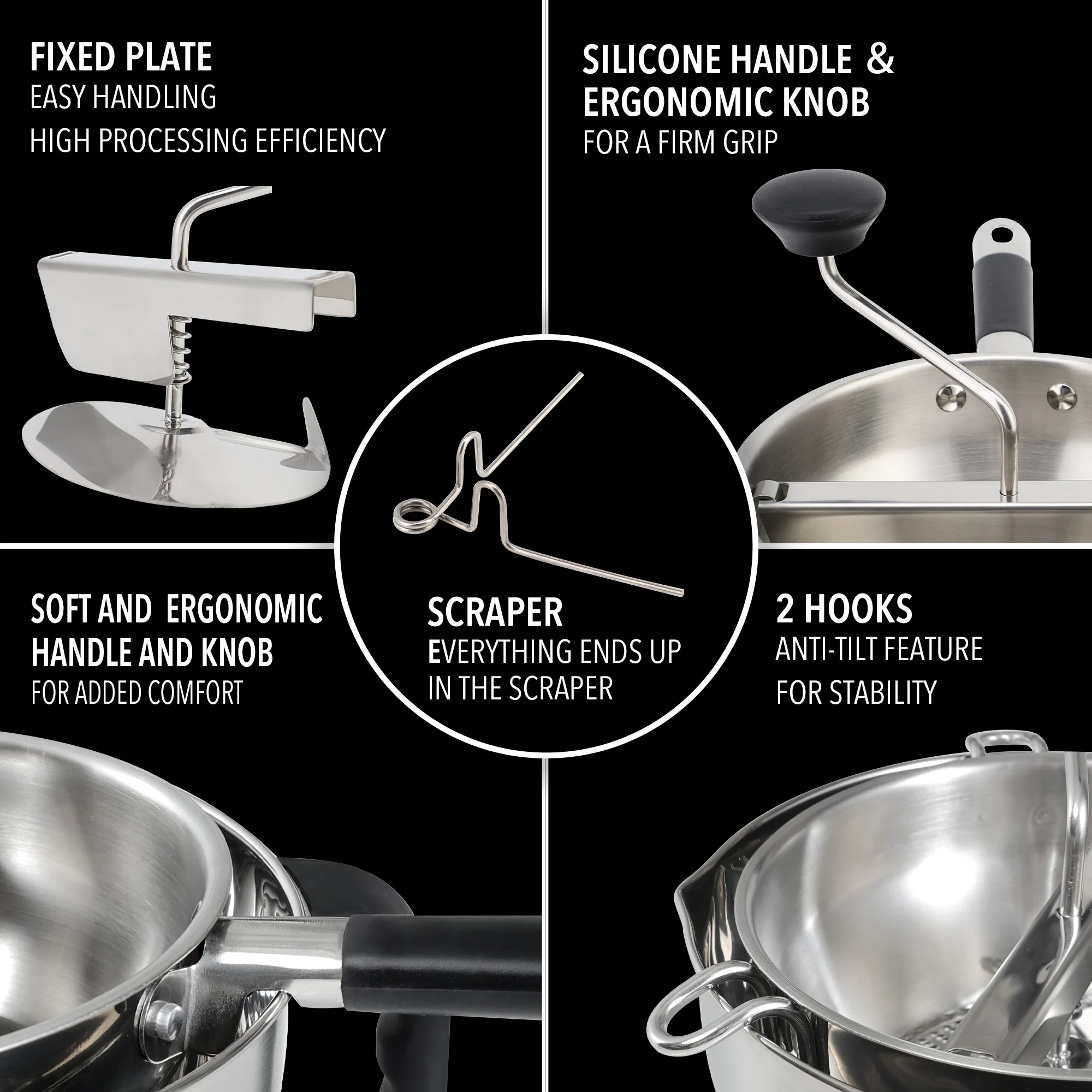 Factory directly sell Stainless-Steel Mixing Bowl Sets Rotary Stainless Steel Food Mill Strainer Vegetable Mill Salad bowls