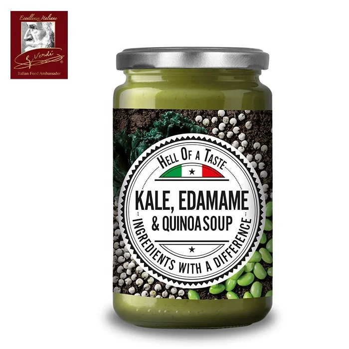 
350 g Kale, Edamame and Quinoa Soup in Glass jar Pulses Legumes Vegetables GVerdi Selection Made in Italy Quinoa kale seed 