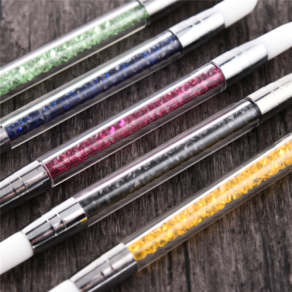 Nail art tools 5pcs/set Nail Art Design Nylon Hair Rubber Silicone Tip Nail Polish Applicator Painting Pen