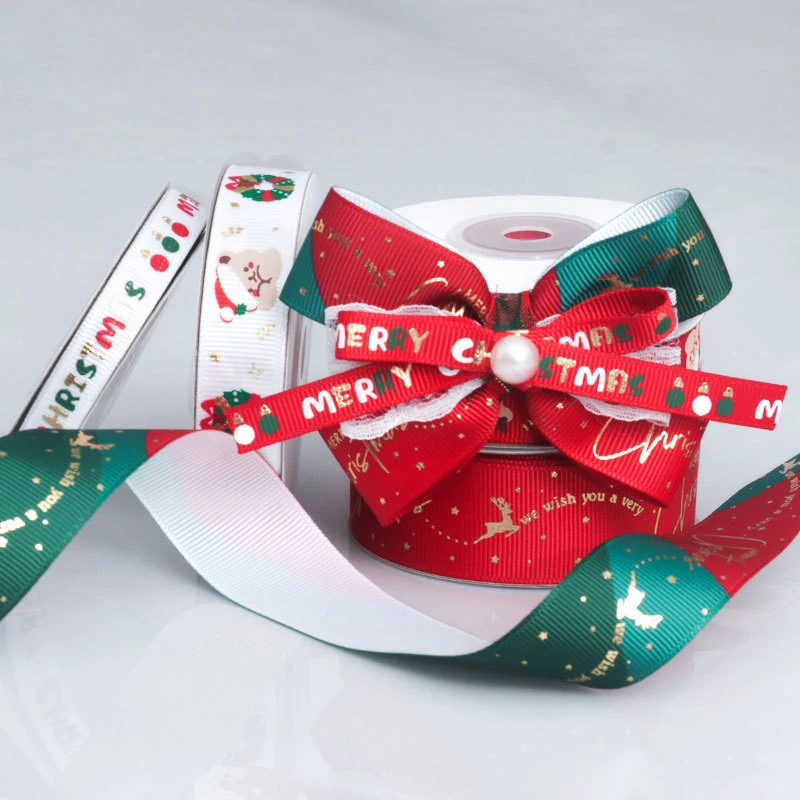 100% polyester red green jumping ribbon Christmas gift wrapping ribbon for Christmas gift decoration Christmas ribbon