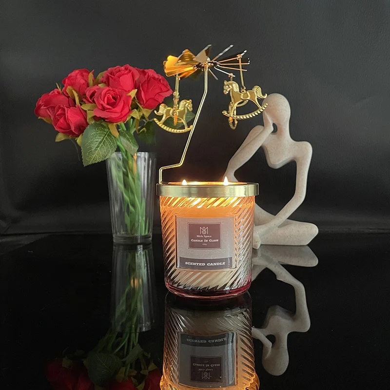 Nordic Home Decor Rotating Candlestick Carousel Carousel Metal Gold And Silver Custom Sized Glass Scented Candles