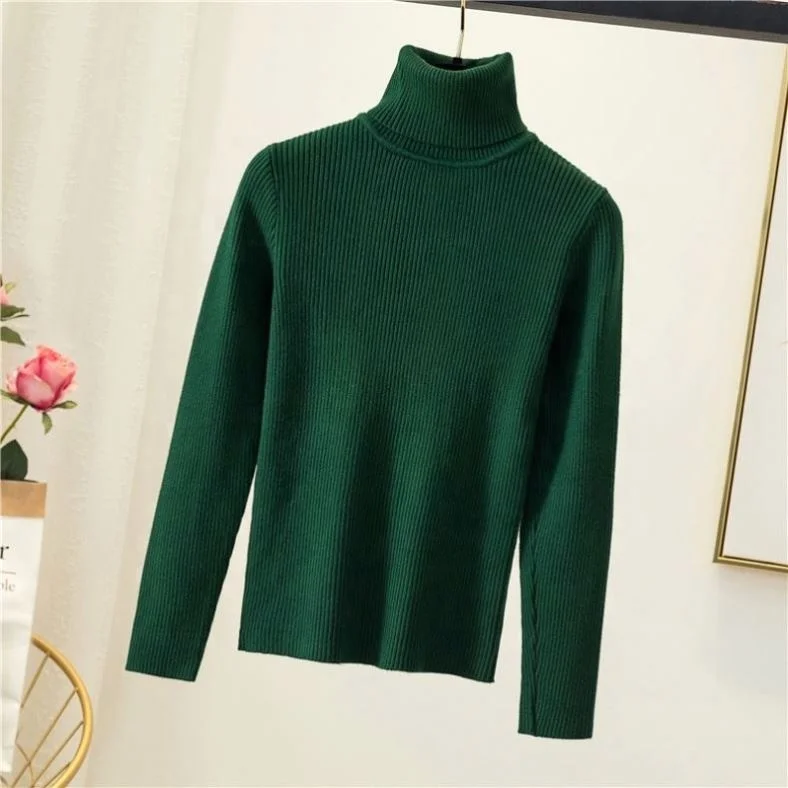 2025 Warm Knitted Tops Ribbed Pullneck Pullover High Neck Turtleneck Sweater for Women Clothing