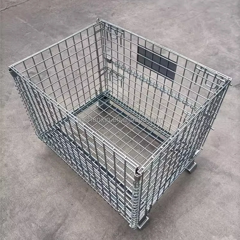 Foldable Warehouse Bulk Stacking Wire Rolling Collapsible Wire Mesh Metal Storage Cage
