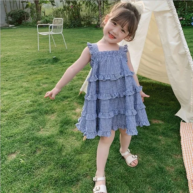 summer Korean infant baby girls dress ruffles cotton toddler kids dresses fashion children clothing H232