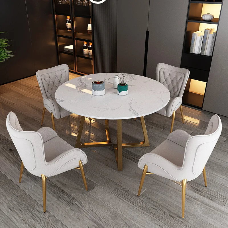 Modern nordic light luxury metal legs high back chair with arm leather gold stainless steel dining room chairs restaurant chair