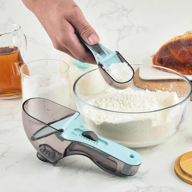 Dropshipping Adjustable Kitchen Gadgets Cute Plastic Powder Measuring Spoon With Sucker And