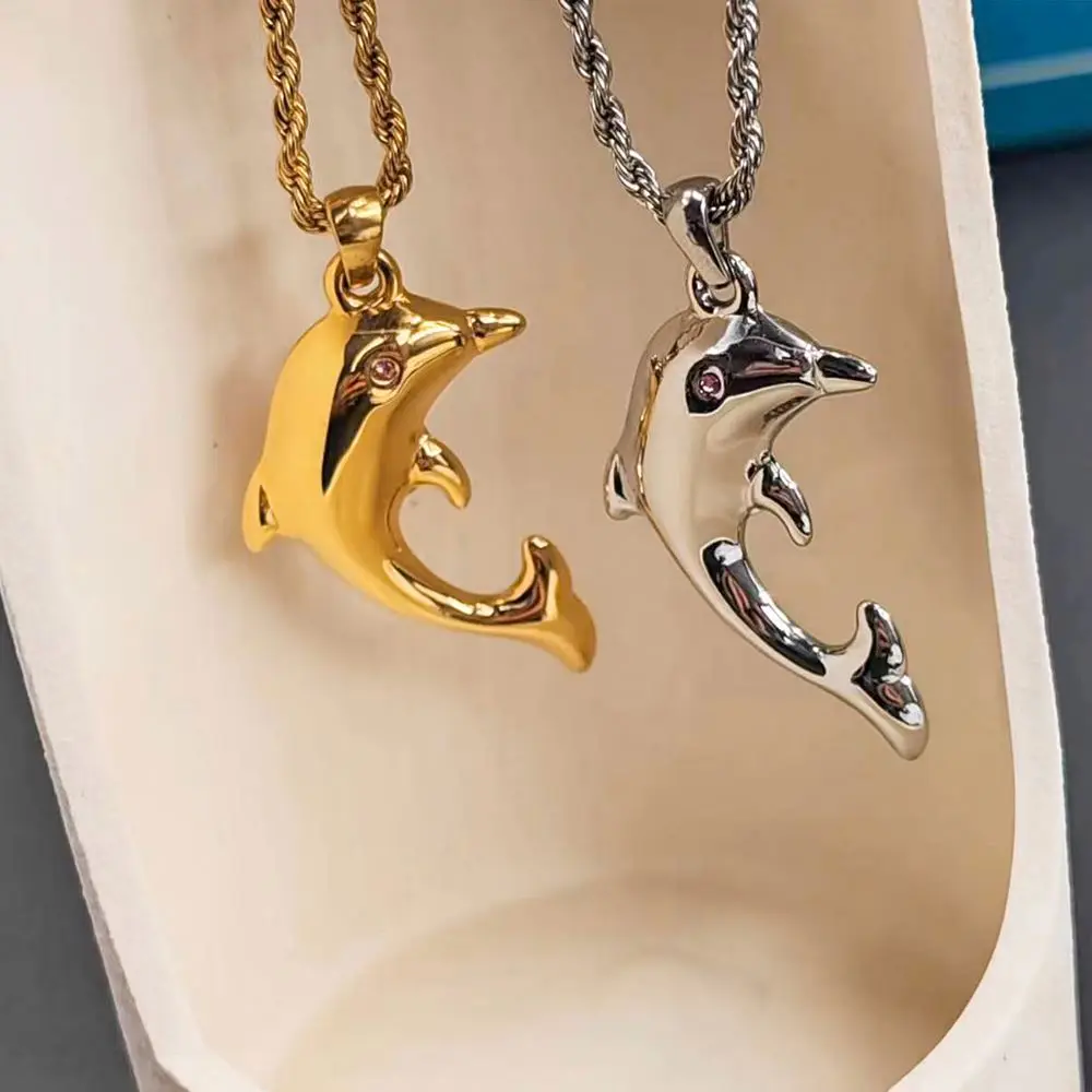 FANJIN Fashion Jewelry Wholesale Creative Gifts Dolphin Design Stainless Steel Pendant Exquisite Girls Necklace