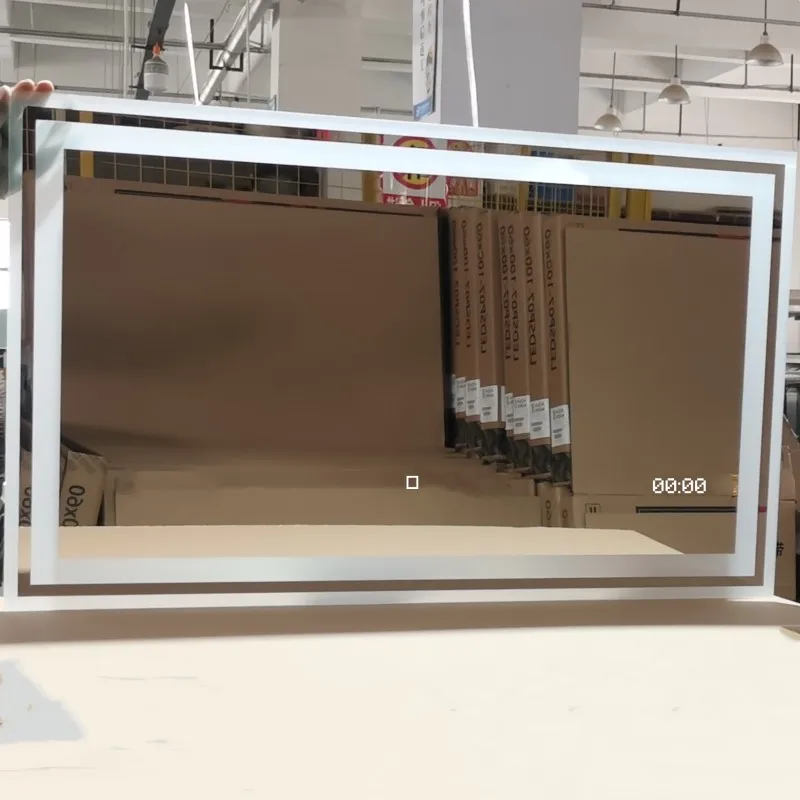 Custom 24 x 39 Fog Free LED Mirror Bathroom Vanity with Lights Dimming Touch Button Water Proof Makeup mirror with clock time