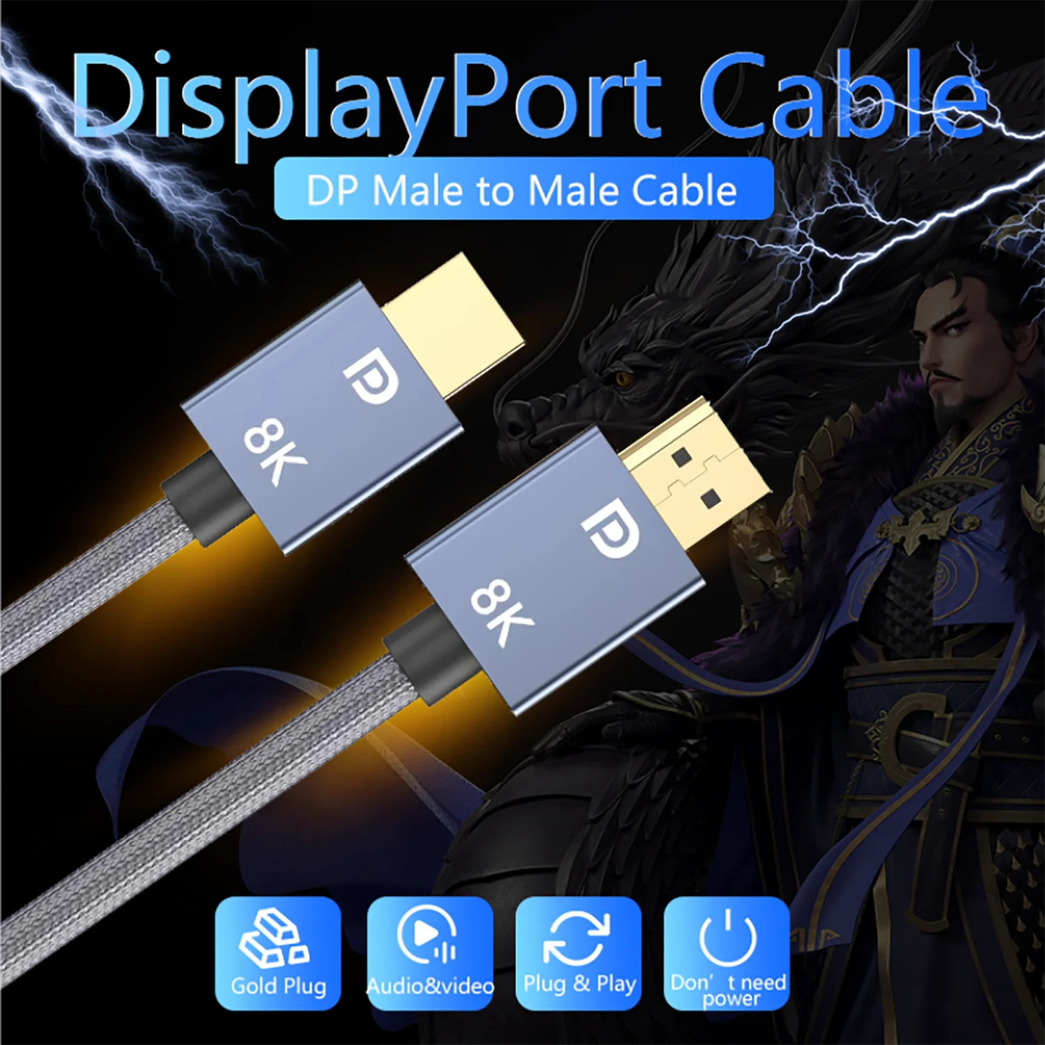 4K 8K 60Hz 120Hz Male to Male DP to DP Cable for Computer Video PC Laptop TV HDR Display Port Cable 6 Feet Gold-Plated Braided