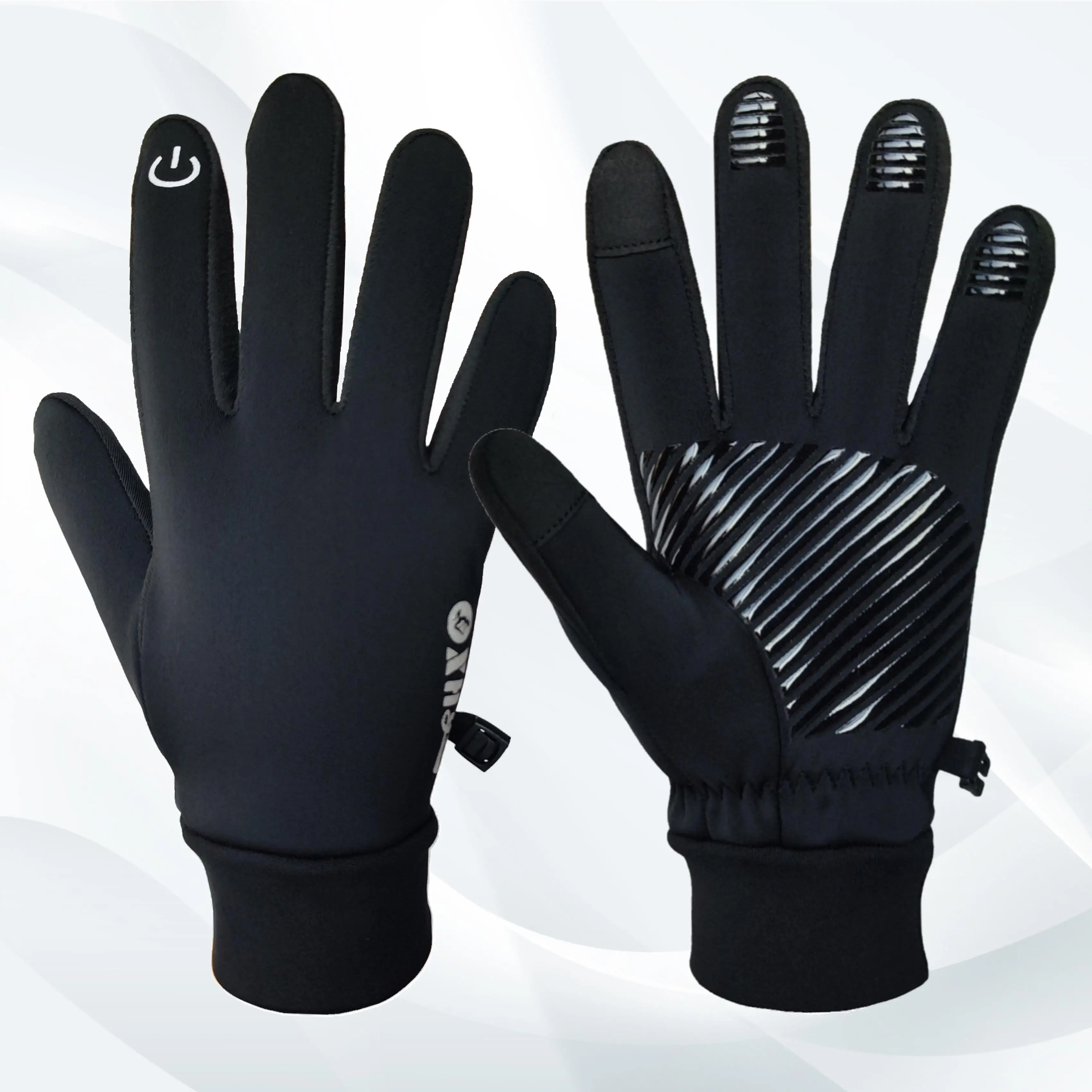 Black polyester elastic breathable anti-slip wear-resistant winter full finger bike road cycling warm riding bicycle gloves