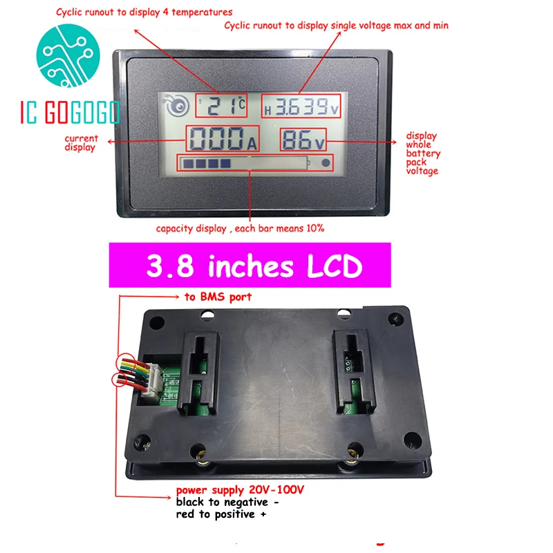 8S to 22S Ant BMS Lithium Battery Protection Board Li-ion Lifepo4 100A 300A 600A 13S 16S 20S 36V 48V 60V 72V LCD Smart Bluetooth
