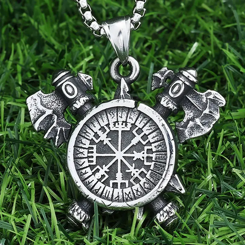 Нержавеющая сталь Norse Viking кельтский топор компас ожерелье из нержавеющей стали винтажный амулет Викинг ювелирные изделия для мужчин