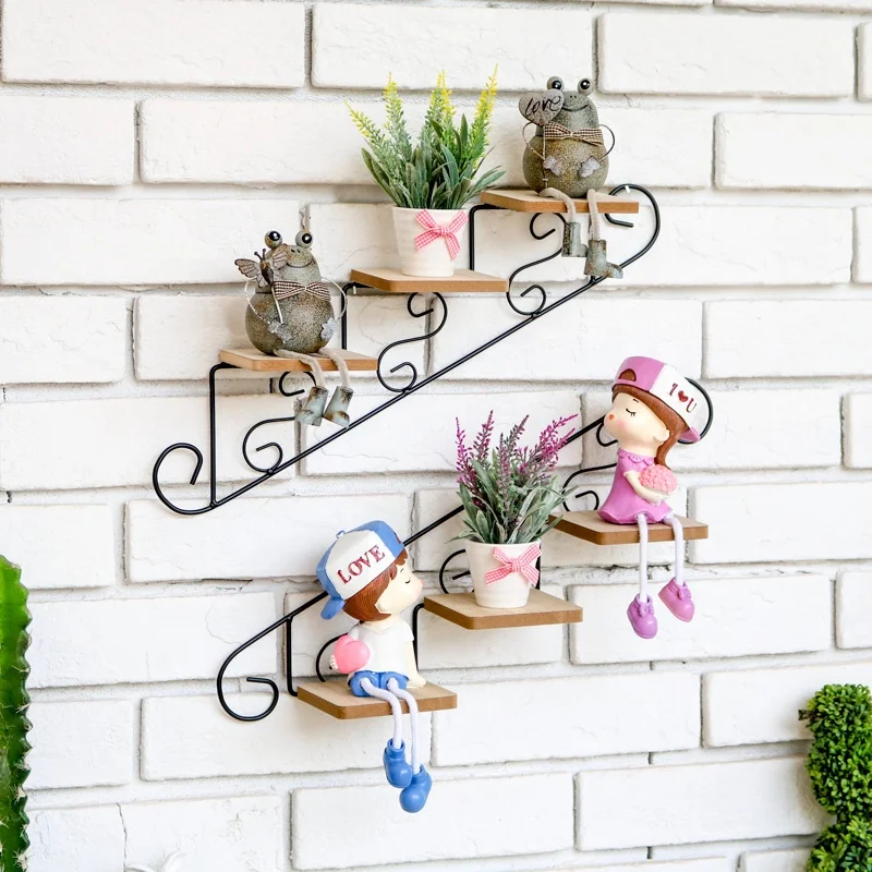 Modern wholesale set of 2 American rural creative stair shape Intersecting Wall Mounted Floating