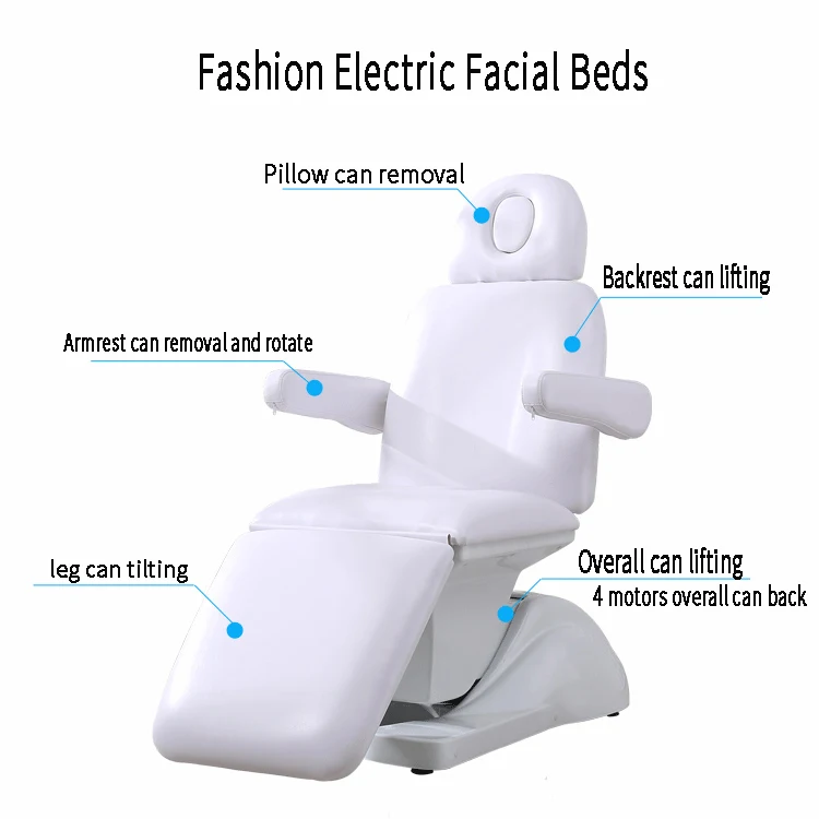 Hochey  Three Section White Beauty Salon Furniture High Adjustable Spa Curved Lash Bed facial Electric Massage Bed