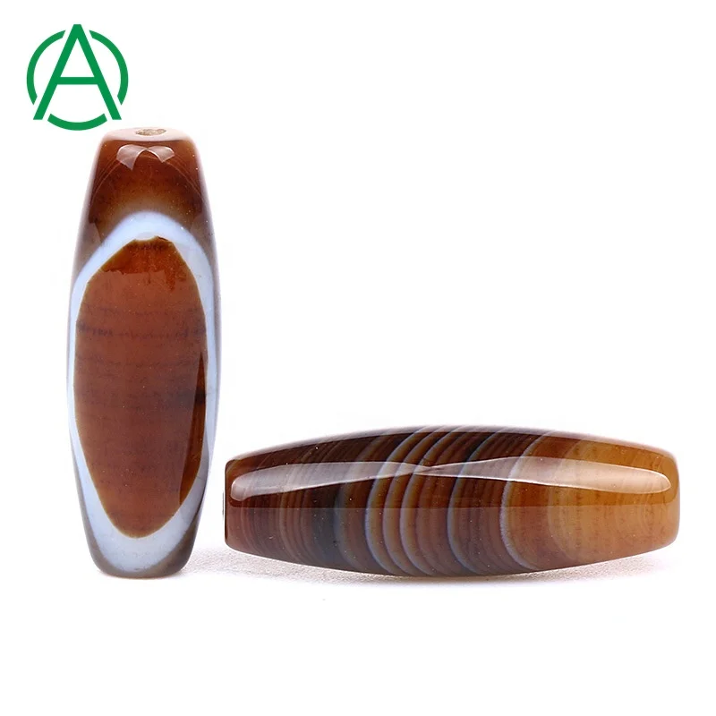 Arthurgem Brown Banded Agate Barrel Rice Focal Loose Beads Tibetan Dzi Agate Beads Striped Agate Stone Beads Natural 150 Pieces