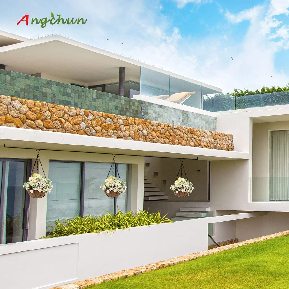 Hanging Planters 10 Inch Metal Flower Pots with Coco Coir Liners Wire Plant Holder with Hanger Watering Hanging Baskets