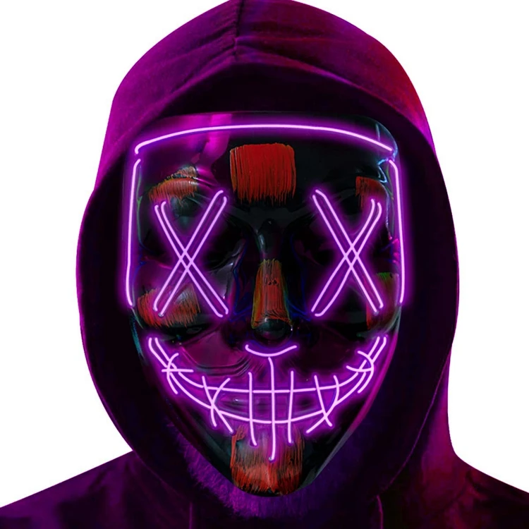 Attractive PVC Halloween Led Light Up Scary Neon Face Mask Battery Operated For  Party Festival