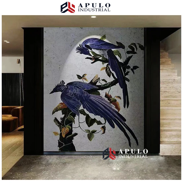 Factory direct custom natural marble handmade flower art mosaic wall mural painting for hotel and villa