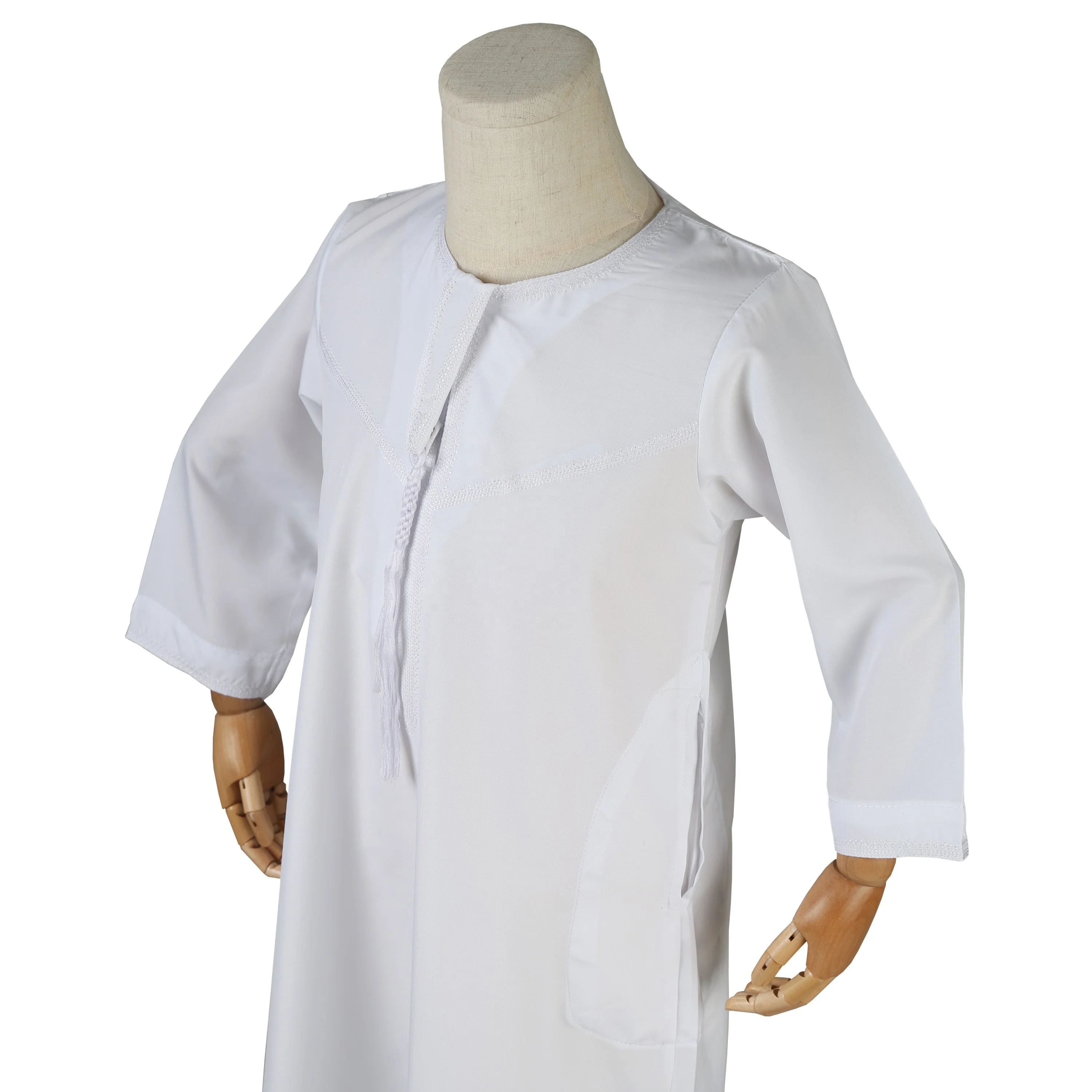 Embroidered Omani Style Long Sleeve Muslim Male Dress Kaftan Djellaba Jubbah Boy Islamic Clothing For Ramadan Eid Mubarak