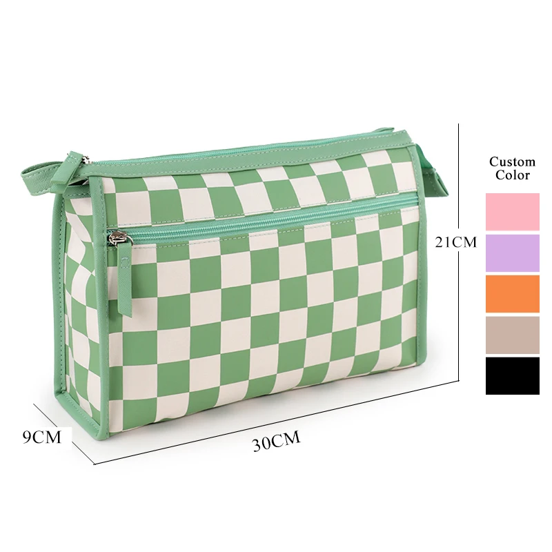 Custom Professional Makeup Travel Organizer Eco Friendly Ladies beauty Checkered Nylon Cosmetic Bag