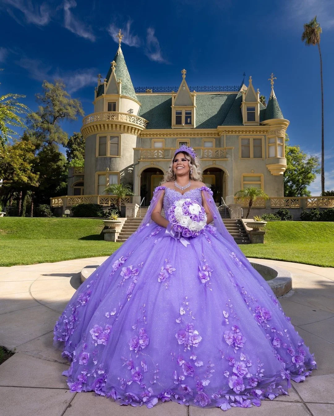 Mumuleo платье с накидкой и рукавом сиреновое Quinceanera 3D цветами праздничное 2024 бальное платья принцессы милые 15 цветов