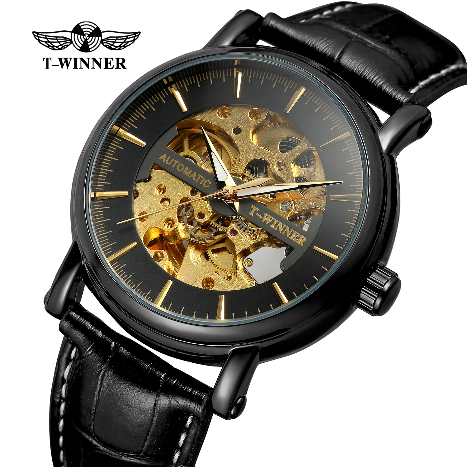 China factory t-winner fashion men watches automatic skeleton custom logo hot sale wrist watch
