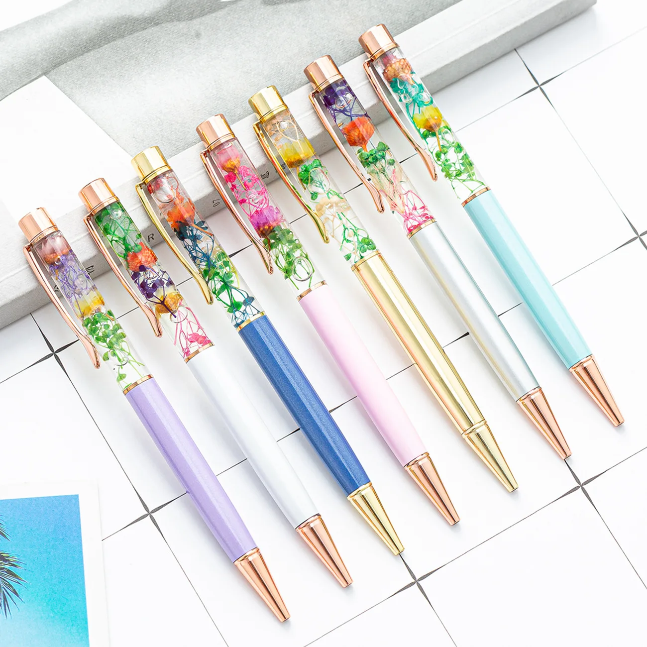 Hot Metal Pens Ballpoint Pen Rose Gold Flowers Blank DIY Logo Custom Crystal BallPen Ball Pen For Promotional Gift stationerys