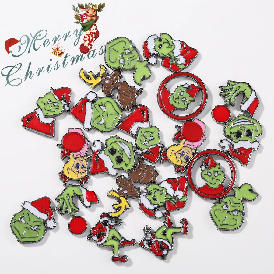New 3D Winter Christmas Grinch Manicure Ornaments Gems Accessories Green Fur Max Elk Frett Alloy Nail Art Decoration Charms
