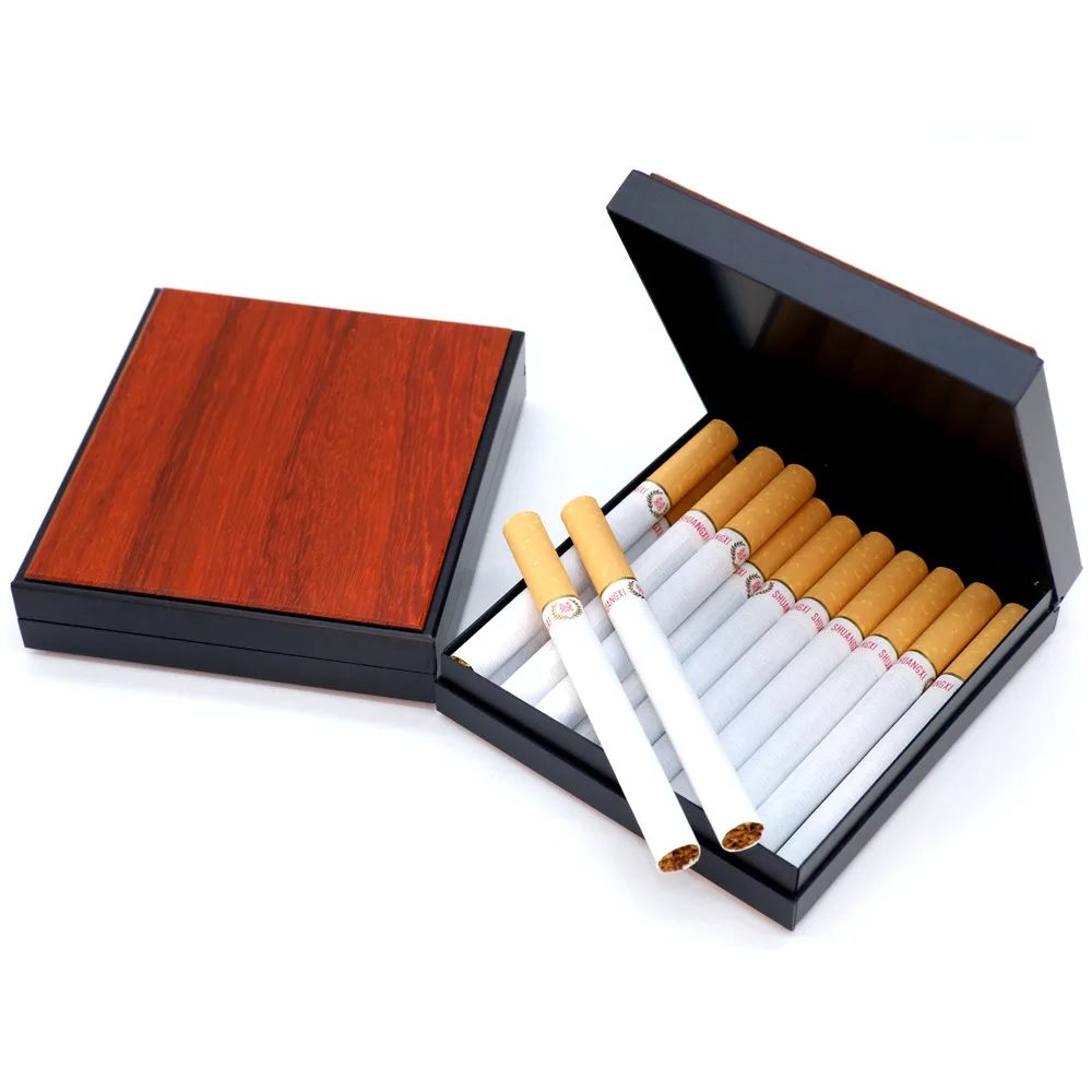 
Factory wholesale New fashion wooden cigarette box holder 20pcs cigarettes square aluminium wood cigarette case 