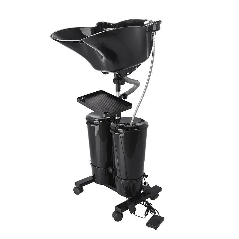 Adjustable portable shampoo bowl with electric pump shampoo station 2 buckets, drain, high pressure sprayer foot switch and tray